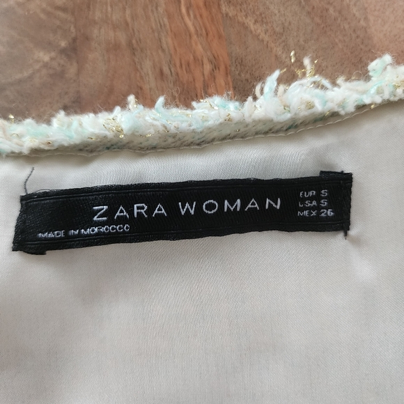 Zara‎ Tweed Mint Green Metallic Studded Mini Dress Size Small - Picture 10 of 10